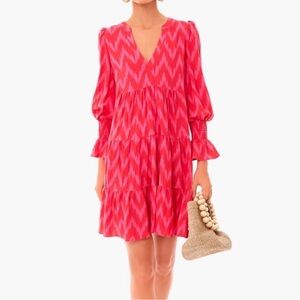 Pomander Place Pink Ikat Kenzo Dress XS Tiered Long Sleeve